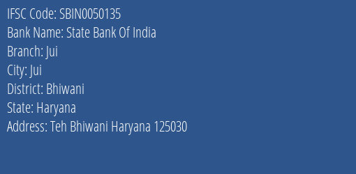 State Bank Of India Jui Branch Bhiwani IFSC Code SBIN0050135