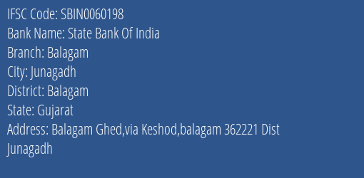 State Bank Of India Balagam Branch Balagam IFSC Code SBIN0060198