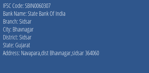 State Bank Of India Sidsar Branch Sidsar IFSC Code SBIN0060307