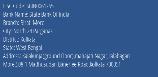 State Bank Of India Birati More Branch Kolkata IFSC Code SBIN0061255