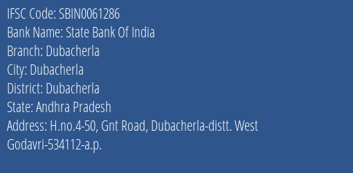State Bank Of India Dubacherla Branch Dubacherla IFSC Code SBIN0061286