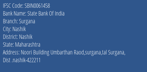 State Bank Of India Surgana Branch Nashik IFSC Code SBIN0061458