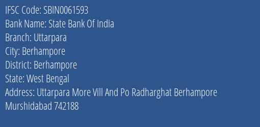 State Bank Of India Uttarpara Branch Berhampore IFSC Code SBIN0061593