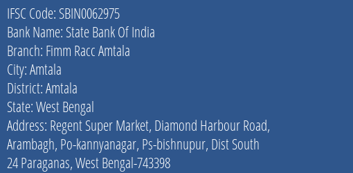 State Bank Of India Fimm Racc Amtala Branch Amtala IFSC Code SBIN0062975