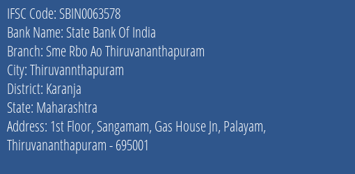 State Bank Of India Sme Rbo Ao Thiruvananthapuram Branch Karanja IFSC Code SBIN0063578
