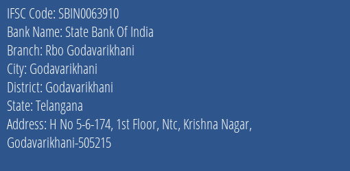 State Bank Of India Rbo Godavarikhani Branch Godavarikhani IFSC Code SBIN0063910