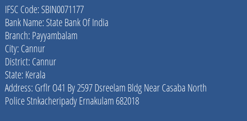 State Bank Of India Payyambalam Branch Cannur IFSC Code SBIN0071177