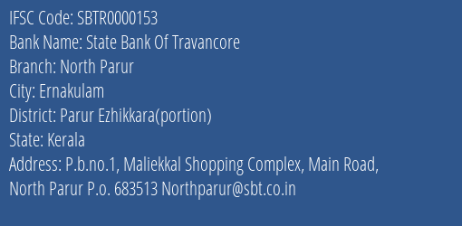 State Bank Of Travancore North Parur Branch, Branch Code 000153 & IFSC Code Sbtr0000153