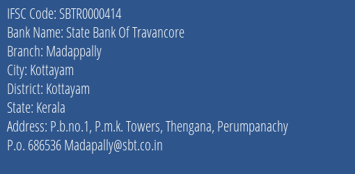 State Bank Of Travancore Madappally Branch, Branch Code 000414 & IFSC Code Sbtr0000414
