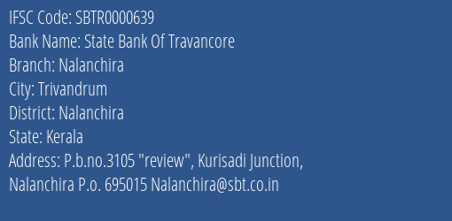 State Bank Of Travancore Nalanchira Branch Nalanchira IFSC Code SBTR0000639