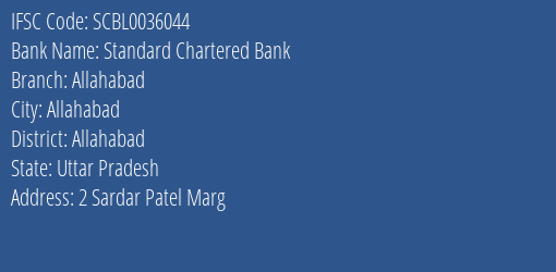 Standard Chartered Bank Allahabad Branch Allahabad IFSC Code SCBL0036044