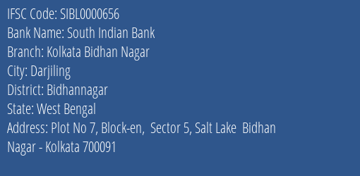 South Indian Bank Kolkata Bidhan Nagar Branch, Branch Code 000656 & IFSC Code SIBL0000656