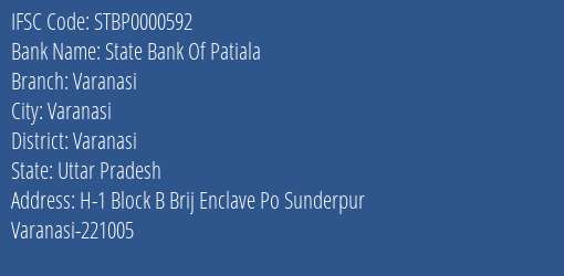 State Bank Of Patiala Varanasi Branch, Branch Code 000592 & IFSC Code STBP0000592