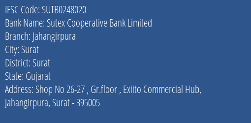 Sutex Cooperative Bank Limited Jahangirpura Branch, Branch Code 248020 & IFSC Code Sutb0248020