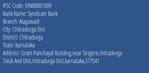 Syndicate Bank Alagawadi Branch Chitradurga IFSC Code SYNB0001009