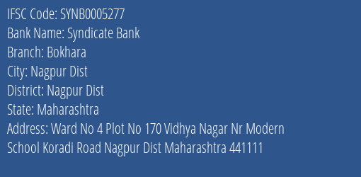 Syndicate Bank Bokhara Branch Nagpur Dist IFSC Code SYNB0005277