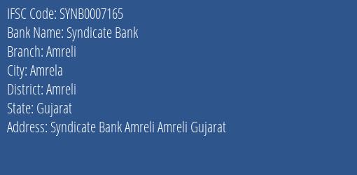 Syndicate Bank Amreli Branch Amreli IFSC Code SYNB0007165