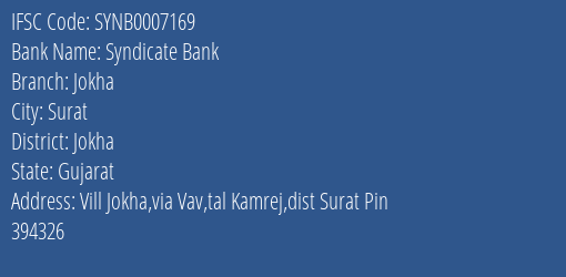 Syndicate Bank Jokha Branch Jokha IFSC Code SYNB0007169