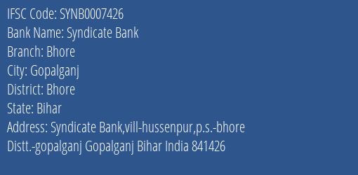 Syndicate Bank Bhore Branch Bhore IFSC Code SYNB0007426
