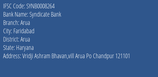 Syndicate Bank Arua Branch Arua IFSC Code SYNB0008264