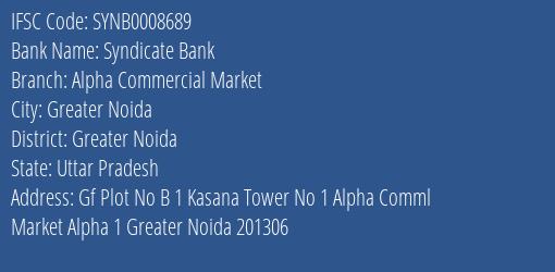 Syndicate Bank Alpha Commercial Market Branch Greater Noida IFSC Code SYNB0008689