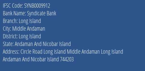 Syndicate Bank Long Island Branch Long Island IFSC Code SYNB0009912