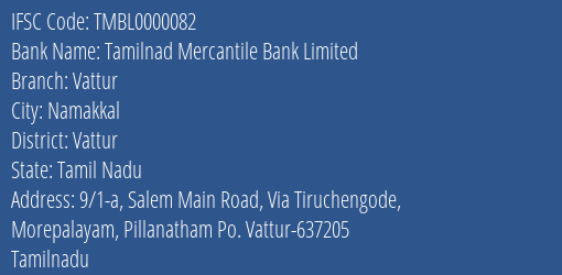 Tamilnad Mercantile Bank Vattur Branch Vattur IFSC Code TMBL0000082