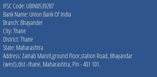 Union Bank Of India Bhayander Branch, Branch Code 539287 & IFSC Code UBIN0539287