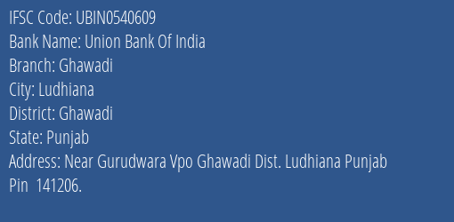 Union Bank Of India Ghawadi Branch Ghawadi IFSC Code UBIN0540609