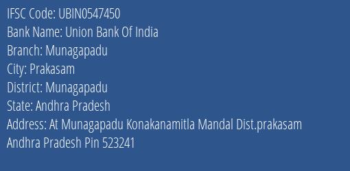 Union Bank Of India Munagapadu Branch, Branch Code 547450 & IFSC Code Ubin0547450