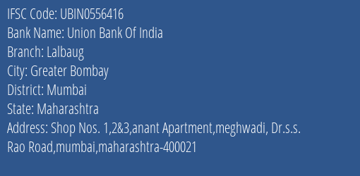 Union Bank Of India Lalbaug Branch, Branch Code 556416 & IFSC Code UBIN0556416