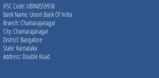 Union Bank Of India Chamarajanagar Branch, Branch Code 559938 & IFSC Code UBIN0559938