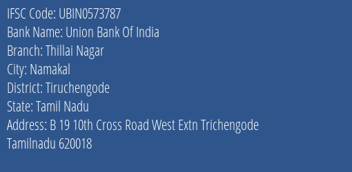Union Bank Of India Thillai Nagar Branch Tiruchengode IFSC Code UBIN0573787