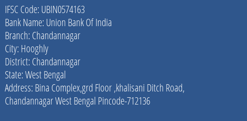 Union Bank Of India Chandannagar Branch Chandannagar IFSC Code UBIN0574163