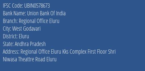 Union Bank Of India Regional Office Eluru Branch, Branch Code 578673 & IFSC Code Ubin0578673