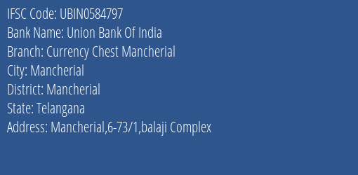 Union Bank Of India Currency Chest Mancherial Branch Mancherial IFSC Code UBIN0584797