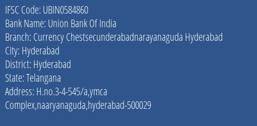 Union Bank Of India Currency Chestsecunderabadnarayanaguda Hyderabad Branch Hyderabad IFSC Code UBIN0584860