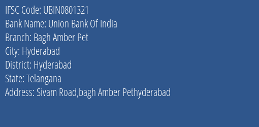 Union Bank Of India Bagh Amber Pet Branch Hyderabad IFSC Code UBIN0801321