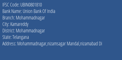 Union Bank Of India Mohammadnagar Branch Mohammadnagar IFSC Code UBIN0801810