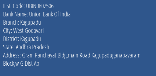 Union Bank Of India Kagupadu Branch, Branch Code 802506 & IFSC Code Ubin0802506