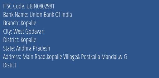 Union Bank Of India Kopalle Branch, Branch Code 802981 & IFSC Code Ubin0802981