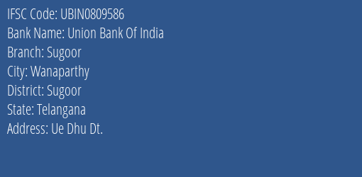 Union Bank Of India Sugoor Branch Sugoor IFSC Code UBIN0809586