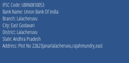 Union Bank Of India Lalacheruvu Branch, Branch Code 810053 & IFSC Code Ubin0810053