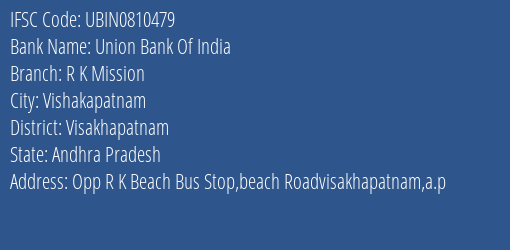 Union Bank Of India R K Mission Branch, Branch Code 810479 & IFSC Code Ubin0810479