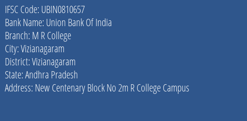 Union Bank Of India M R College Branch, Branch Code 810657 & IFSC Code Ubin0810657