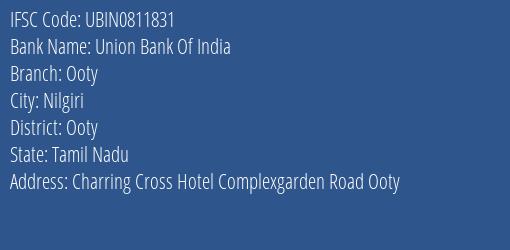 Union Bank Of India Ooty Branch Ooty IFSC Code UBIN0811831