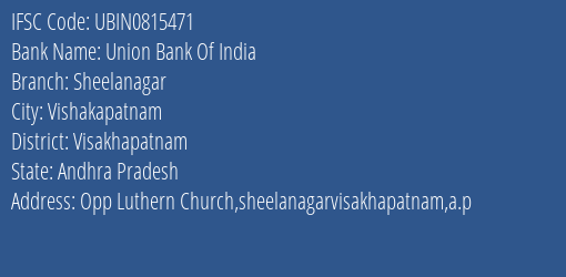 Union Bank Of India Sheelanagar Branch, Branch Code 815471 & IFSC Code Ubin0815471