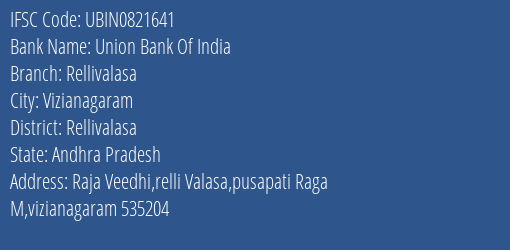 Union Bank Of India Rellivalasa Branch, Branch Code 821641 & IFSC Code Ubin0821641