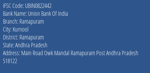 Union Bank Of India Ramapuram Branch, Branch Code 822442 & IFSC Code Ubin0822442