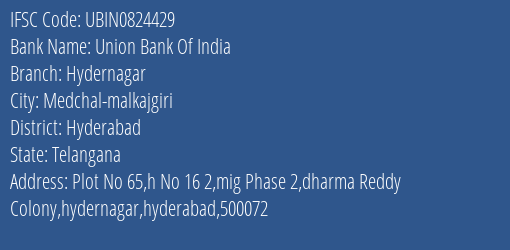 Union Bank Of India Hydernagar Branch Hyderabad IFSC Code UBIN0824429